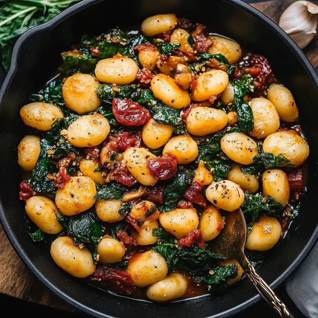 Gnocchi-Grünkohl-Pfanne mit Pilzen und getrockneten Tomaten