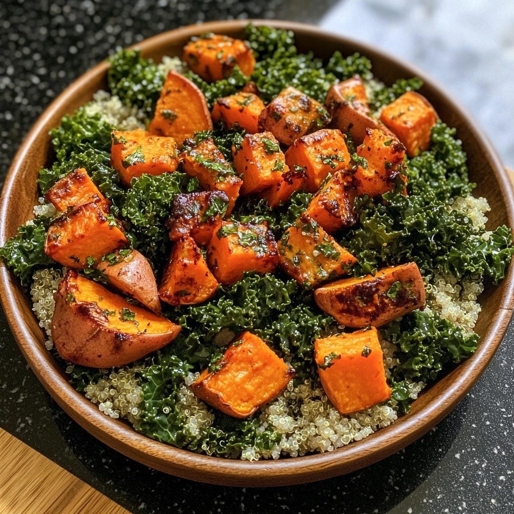 Süßkartoffel-Buddha-Bowl mit Grünkohl und Quinoa