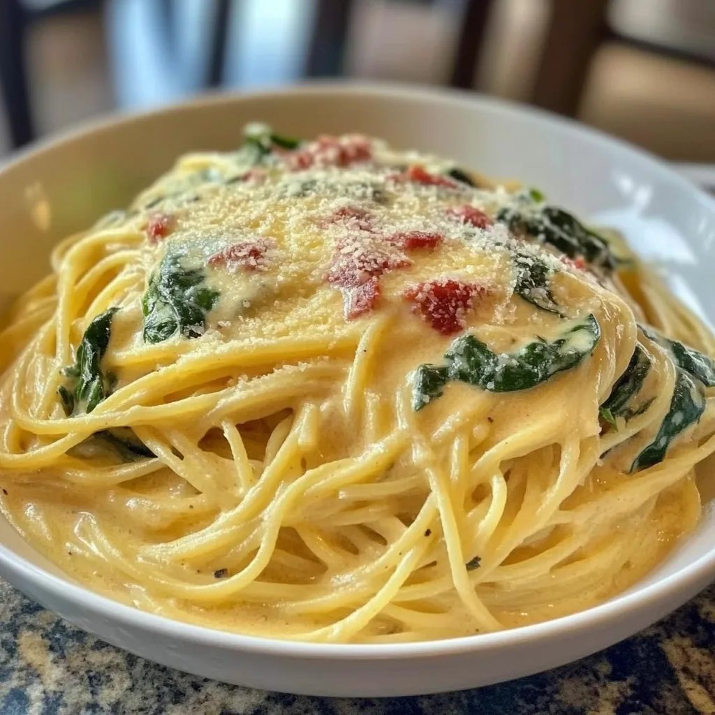 Spaghetti mit Spinat Frischkäse-Sauce