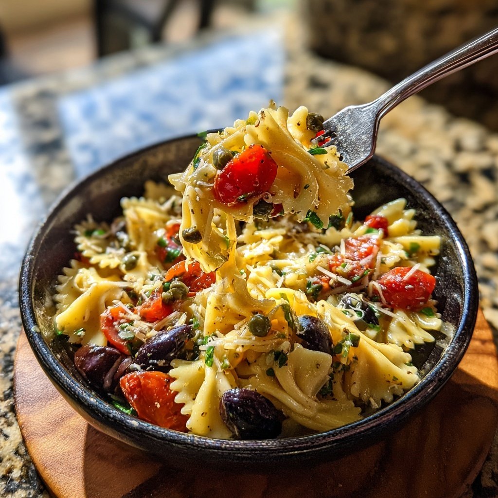 Mediterraner Nudelsalat Mit Kapern Und Oliven